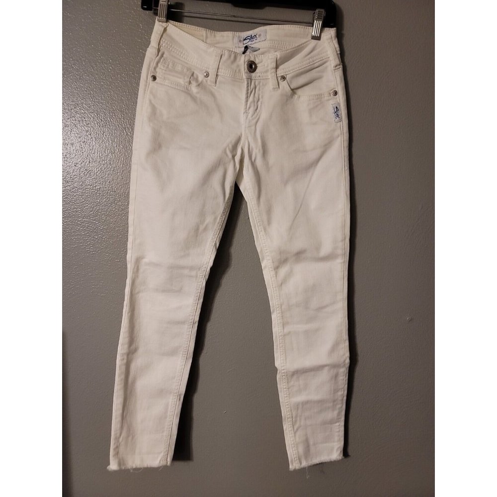 Silver Jeans Berkley White Denim Raw Hem Skinny Ankle Jeans Size 24
